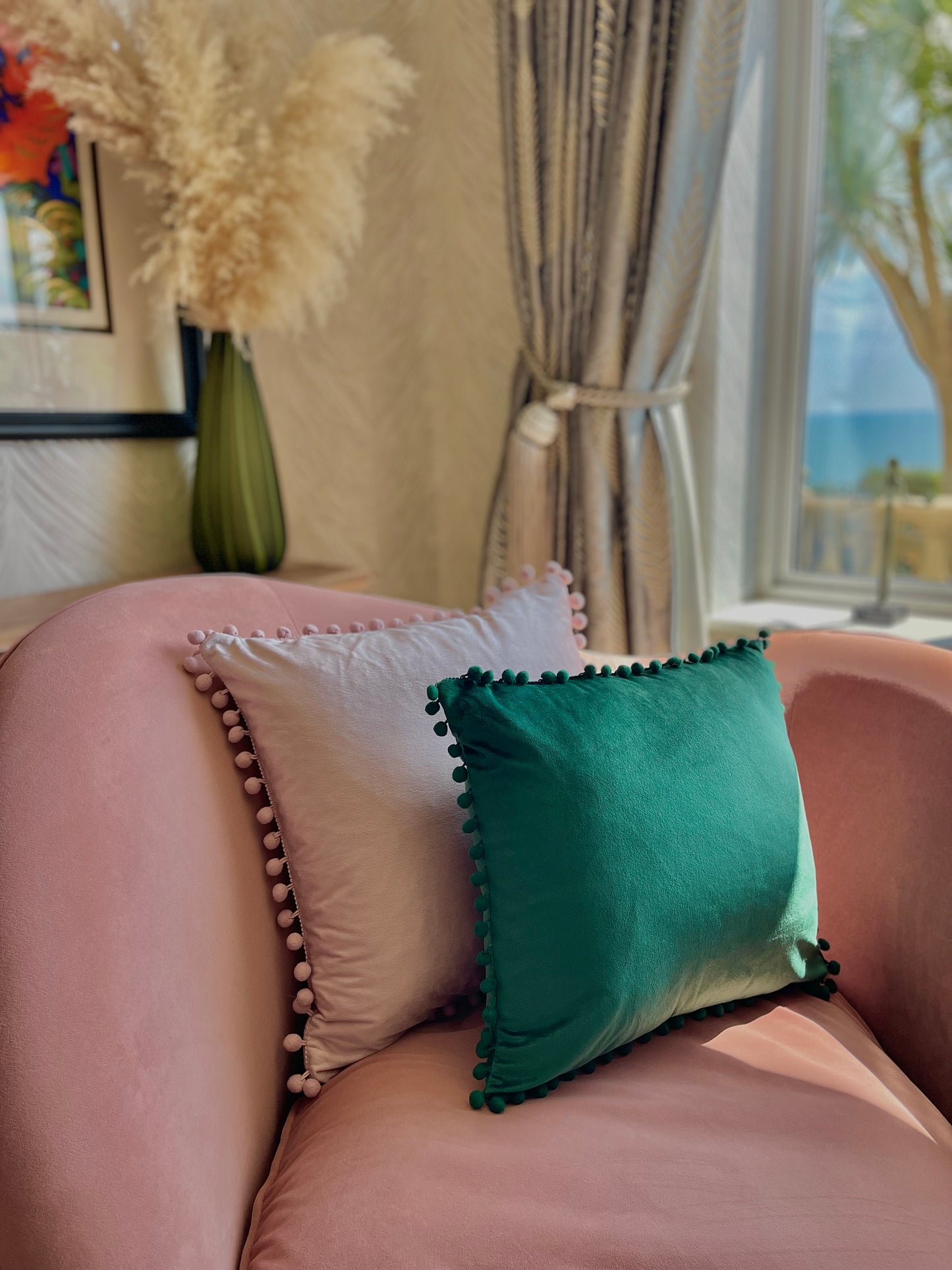 Castleton Green Pom Pom Cushion Cover